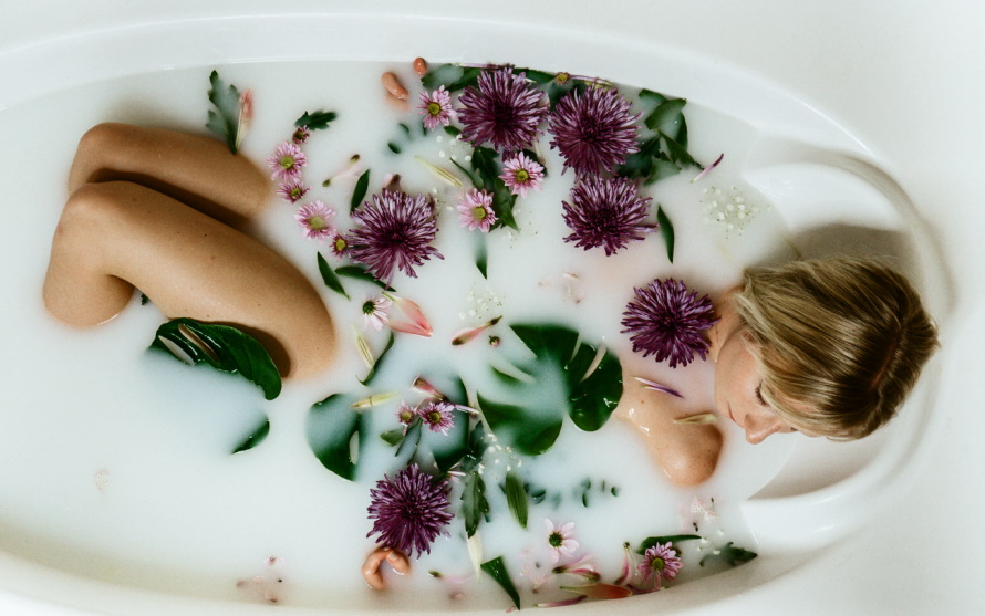 taking a milk bath